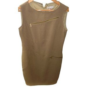 Zelda Olive Gold Dress Upper Zipper Embellishment lined side zip pocket back zip